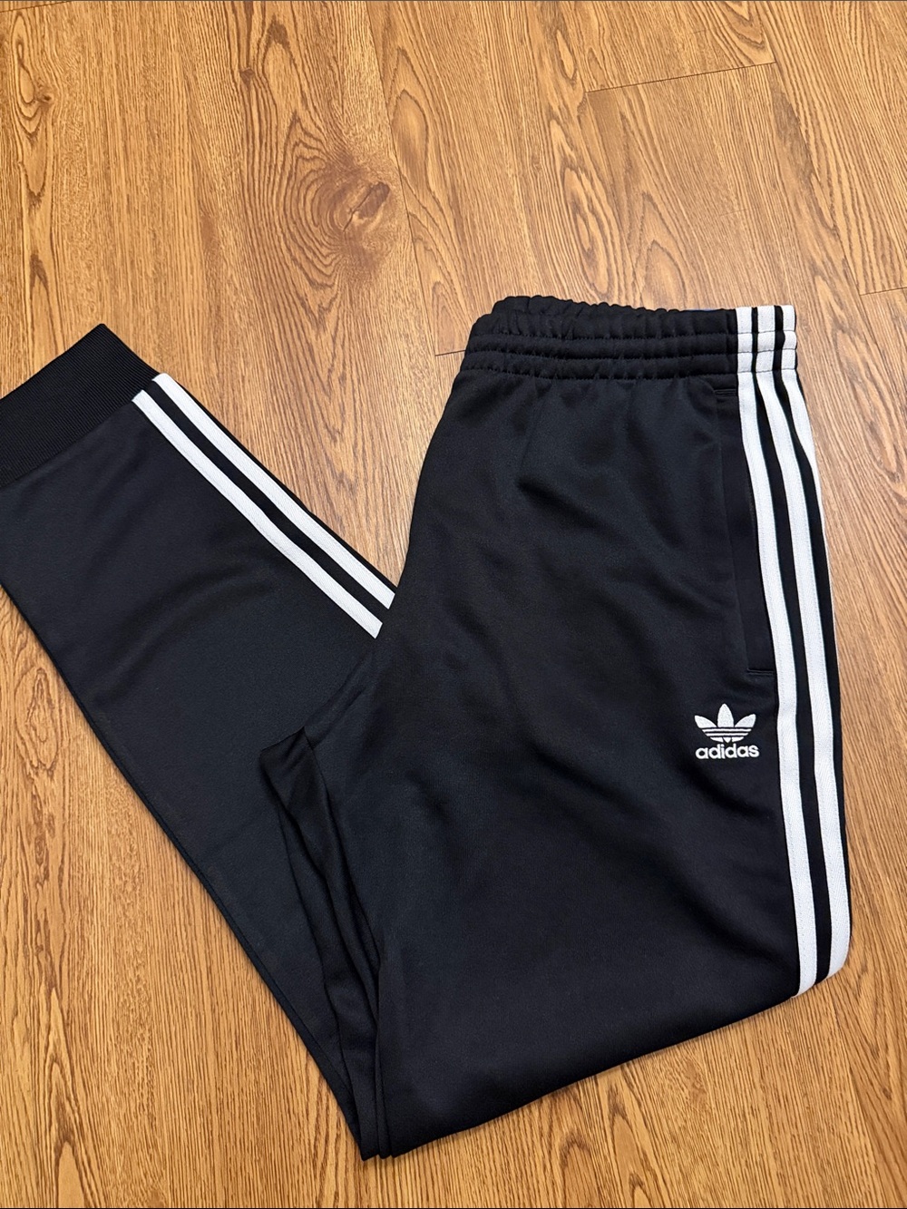 adidas Black Joggers with White Three-Stripe Trim